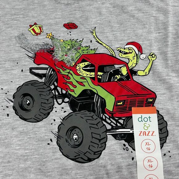 NWT Dot & Zazz Boys XL 16 Truck Santa Lizard Christmas Short Sleeve Top Cruise - Picture 7 of 10